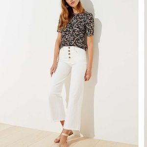 LOFT White Button Front Cropped Wide Leg Jeans
